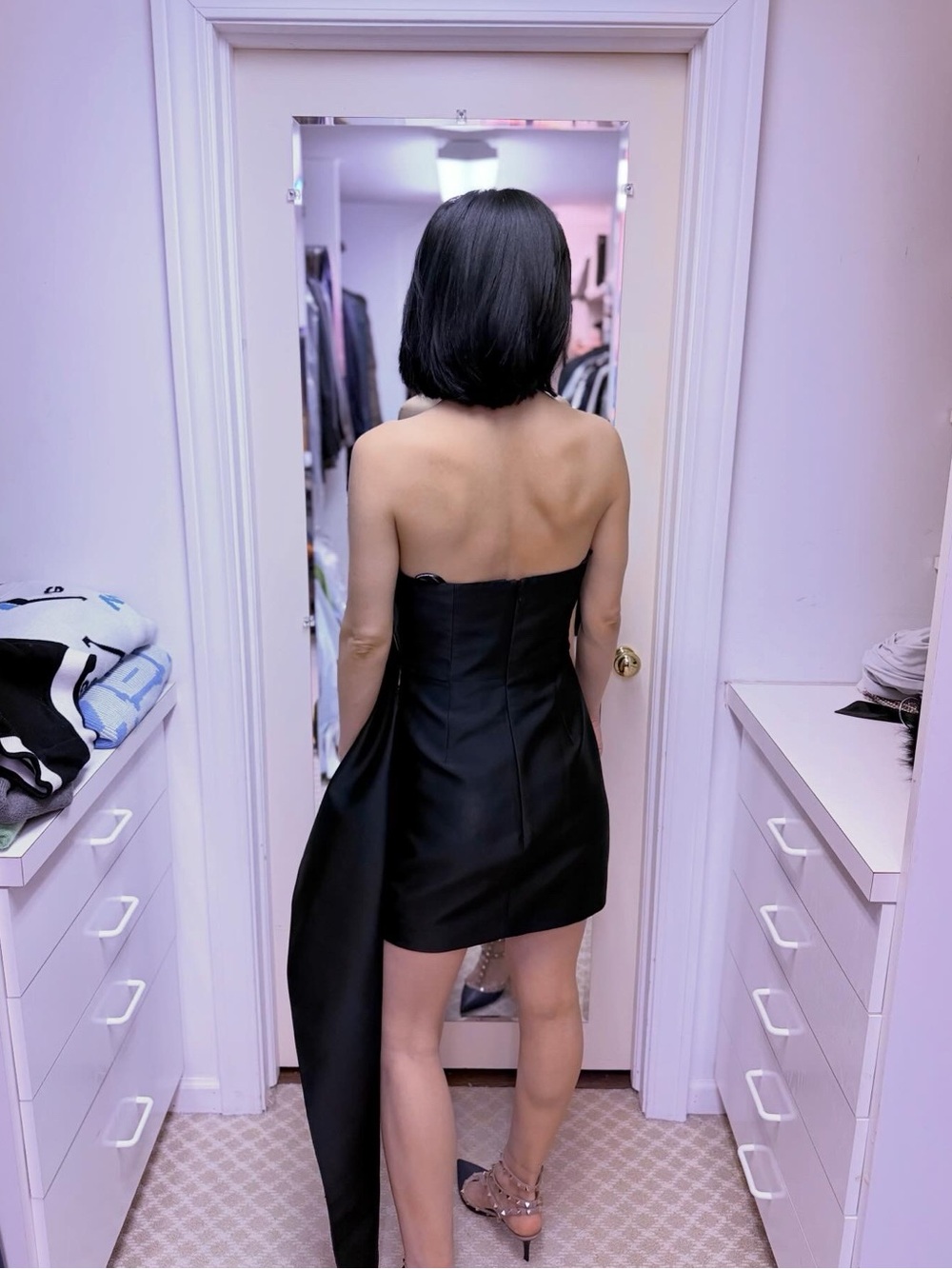 NWOT Roland Mouret Strapless Black Satin Mini Dress with Side Drape, Size US 6 - Picture 6 of 8